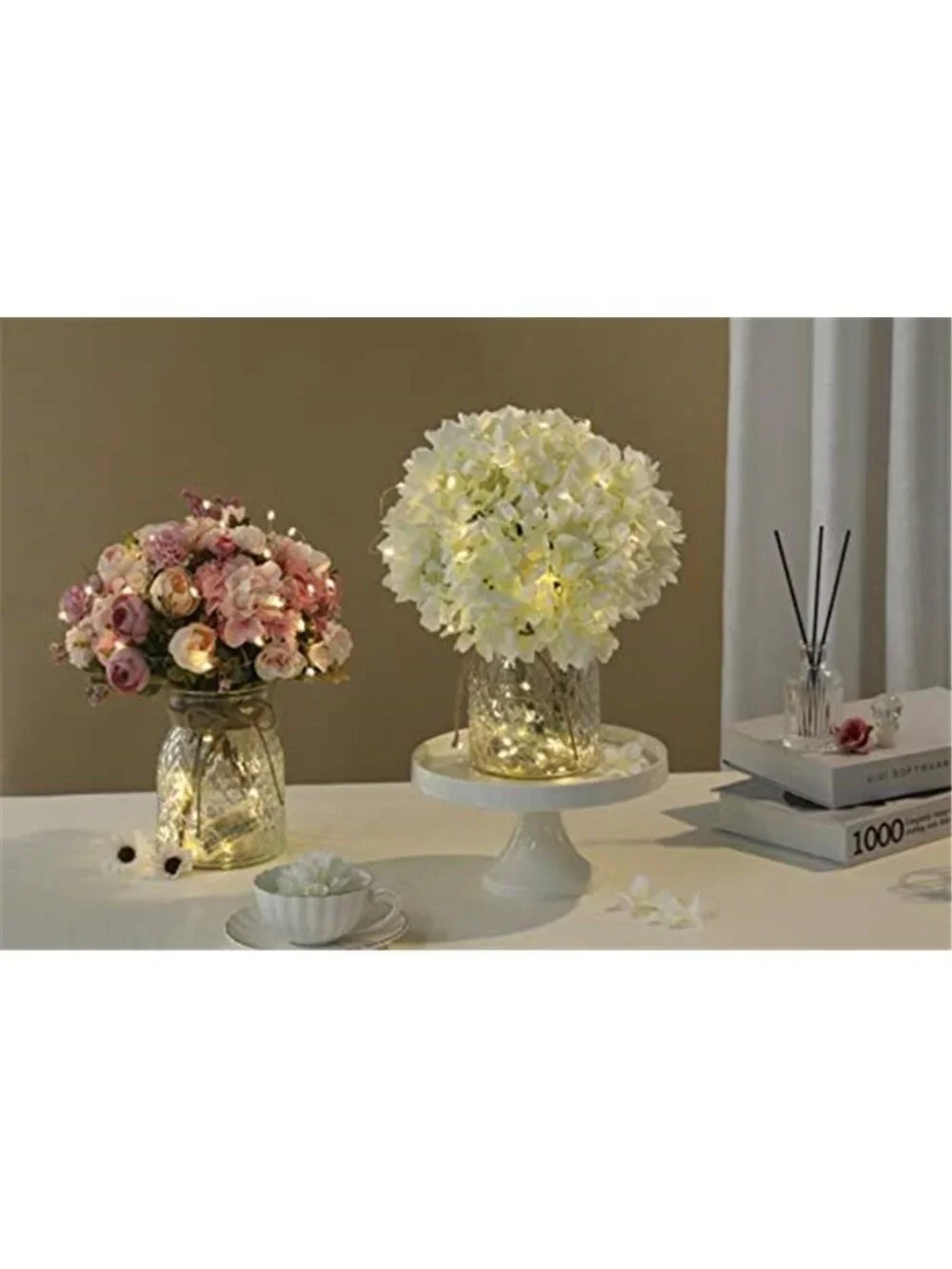 LED Rose Flower Arrangement Glass Vase Lighted Floral Centerpiece Home Decor